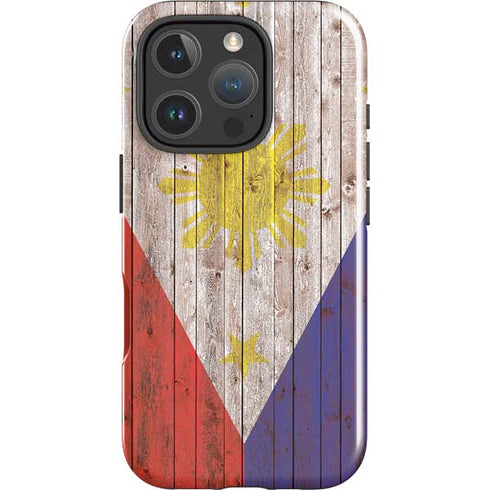 Philippines Flag Dark Wood iPhone 16 Pro Impact Case